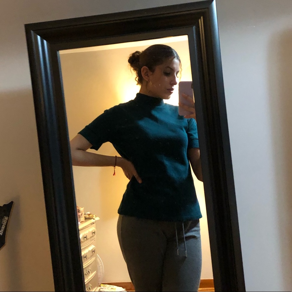 Mock neck turquoise top